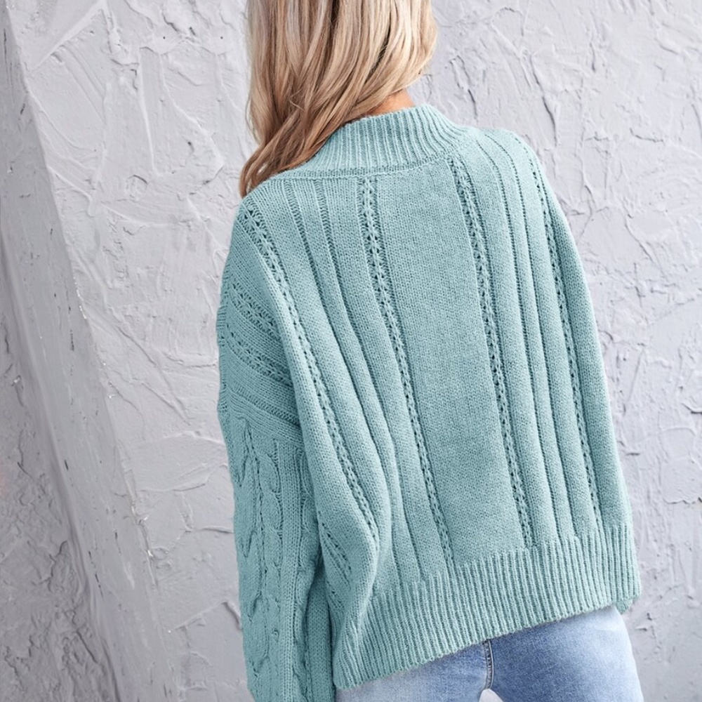 V neck Chunky Knit Cable Oversized Sweater Pink - Picture 8 of 14